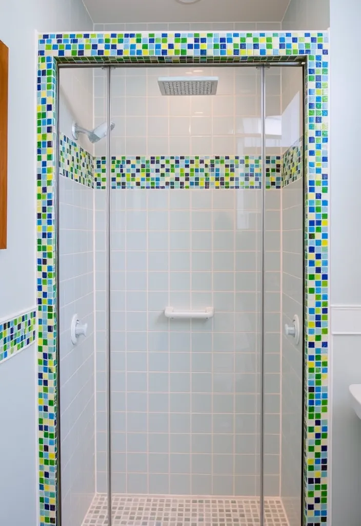 26 Stylish Shower Tile Trim Ideas That Will Transform Your Bathroom into a Spa Oasis! - 5. Colorful Mosaic Trim