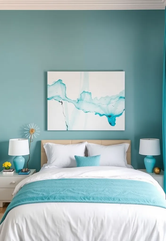 26 White and Turquoise Bedroom Ideas for a Fresh Look That Will Blow Your Mind! - 8. Artistic Flair: Creative Wall Art