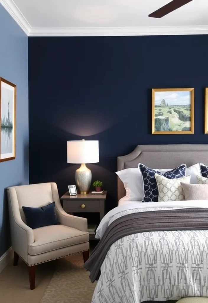 27 Blue Bedroom Ideas That'll Transform Your Space into a Calming Haven! - 2. Deep Navy Accent Walls