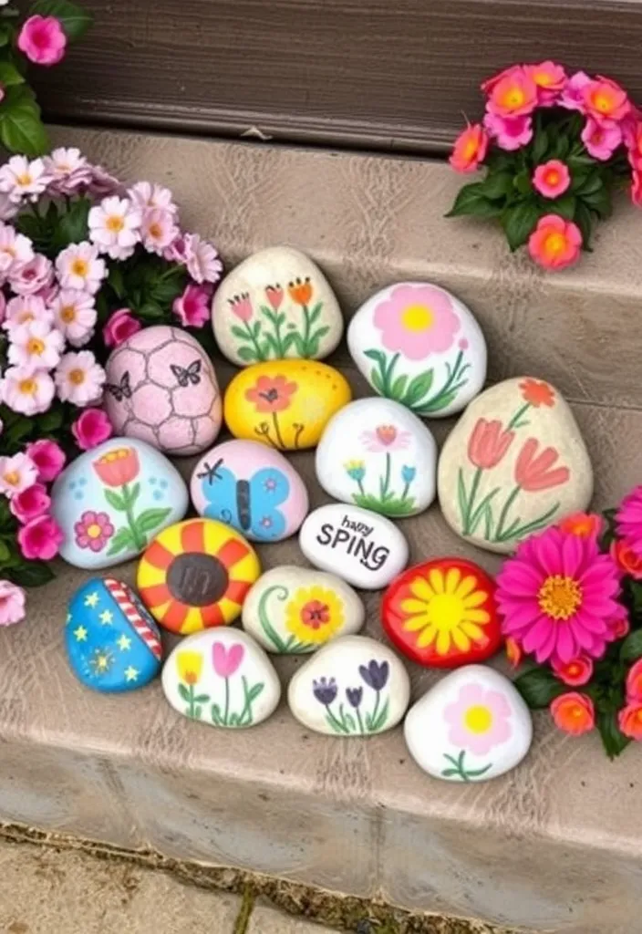 27 Charming Spring Front Porch Decor Ideas That'll Make Your Neighbors Green with Envy! - 13. DIY Painted Rocks