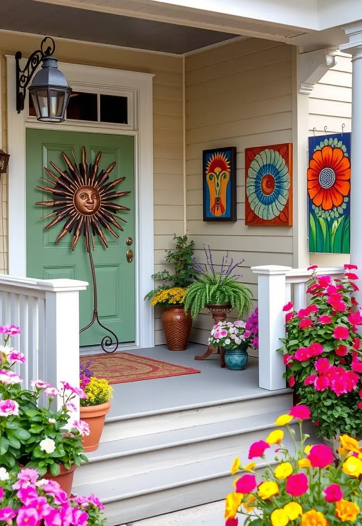 27 Charming Spring Front Porch Decor Ideas That'll Make Your Neighbors Green with Envy! - 19. Charming Outdoor Art