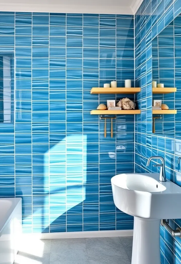 27 Coastal Bathroom Ideas That'll Make You Feel Like You're on Vacation Every Day! - 1. Ocean Blue Tiles