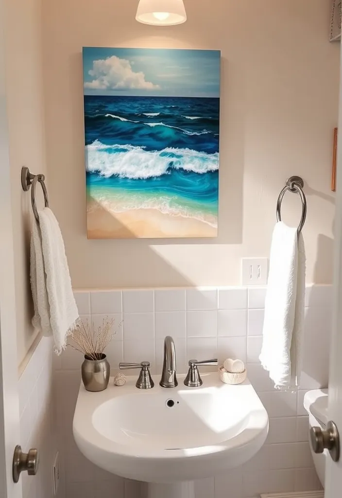 27 Coastal Bathroom Ideas That'll Make You Feel Like You're on Vacation Every Day! - 13. Artistic Touches