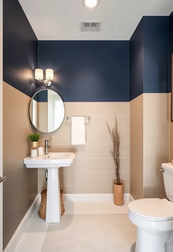 27 Coastal Bathroom Ideas That'll Make You Feel Like You're on Vacation Every Day! - 17. Coastal Color Blocking