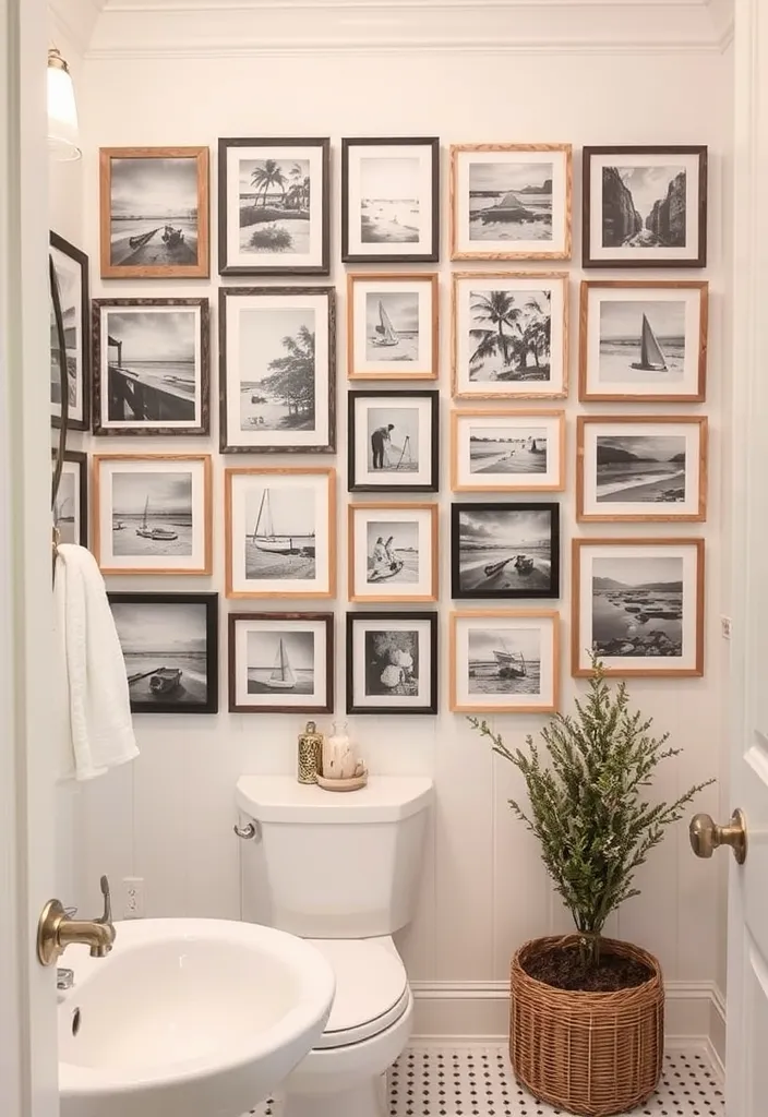 27 Coastal Bathroom Ideas That'll Make You Feel Like You're on Vacation Every Day! - 18. Vintage Beach Photography