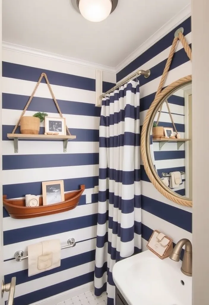 27 Coastal Bathroom Ideas That'll Make You Feel Like You're on Vacation Every Day! - 2. Nautical Stripes