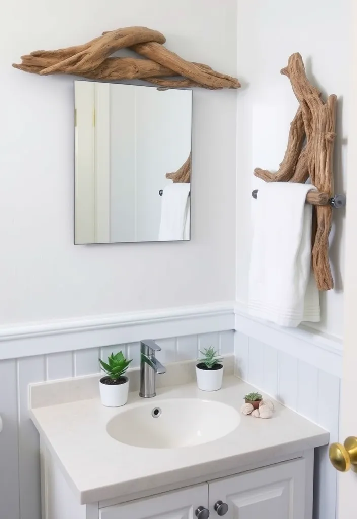 27 Coastal Bathroom Ideas That'll Make You Feel Like You're on Vacation Every Day! - 3. Driftwood Accents