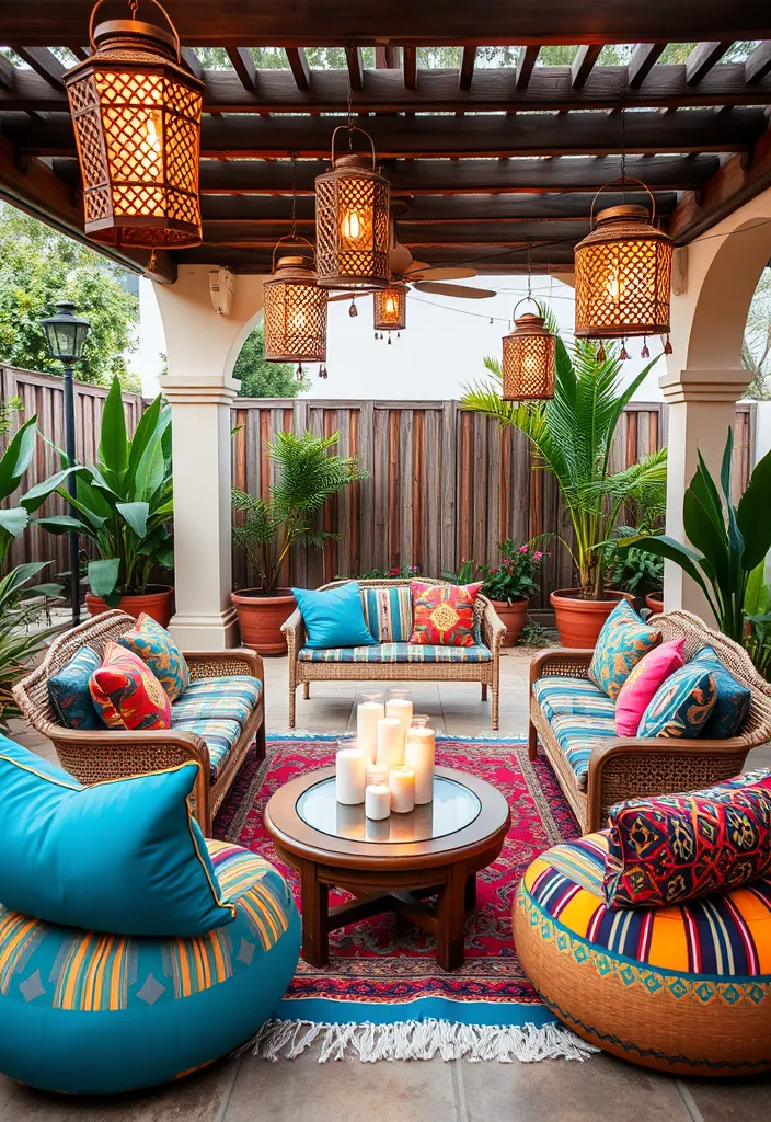 27 Covered Outdoor Patio Ideas You Must Try for Ultimate Relaxation! - 12. Colorful Moroccan Lounge