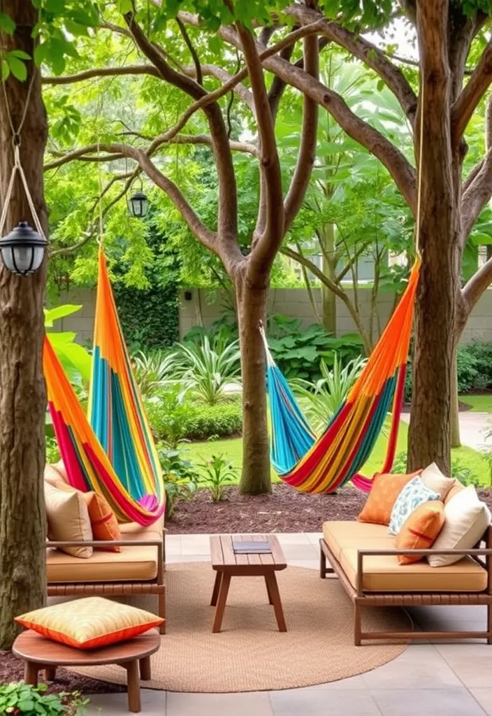 27 Covered Outdoor Patio Ideas You Must Try for Ultimate Relaxation! - 19. Garden Lounge with Hammocks