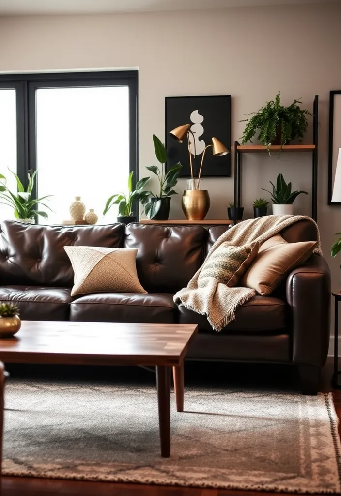 27 Dark Brown Living Room Ideas to Inspire You - 6. Dark Brown Leather Perfection