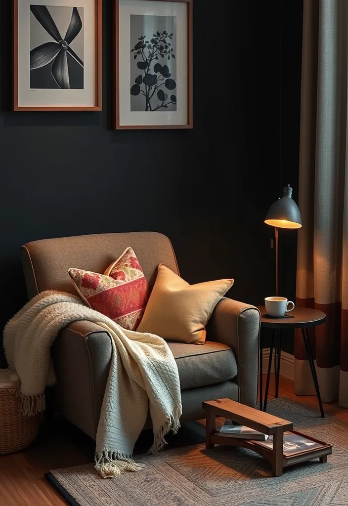 27 Dramatic Dark and Moody Living Room Ideas to Try - 12. Cozy Nooks