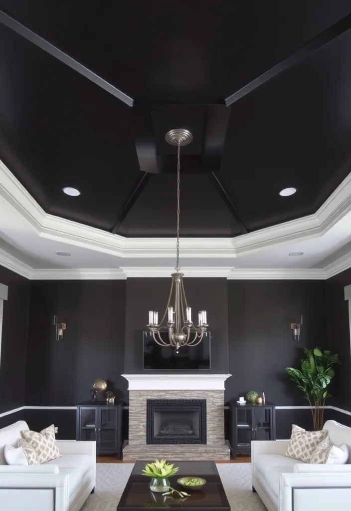 27 Dramatic Dark and Moody Living Room Ideas to Try - 14. Accent Ceilings