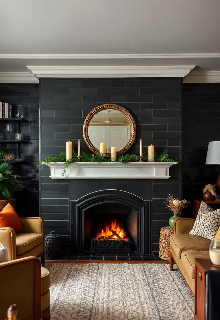 27 Dramatic Dark and Moody Living Room Ideas to Try - 17. Dark Fireplace Focal Point