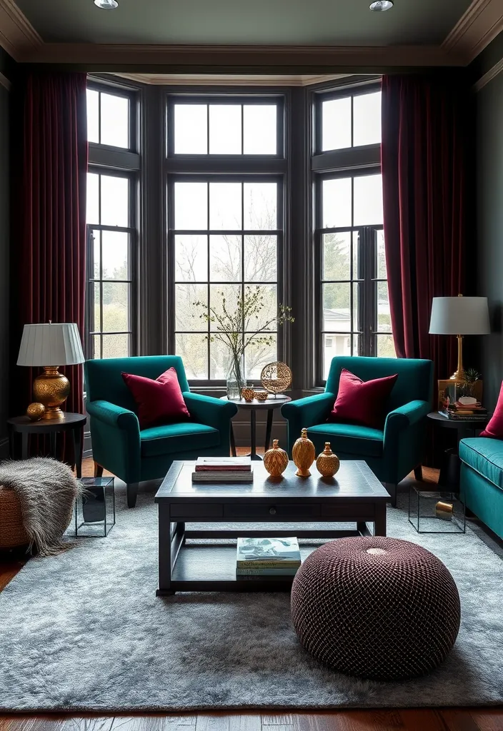 27 Dramatic Dark and Moody Living Room Ideas to Try - 2. Deep Jewel Tones