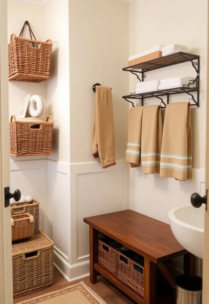 27 Farmhouse Bathroom Ideas to Freshen Up Your Space Like Never Before! - 14. Smart Storage Solutions