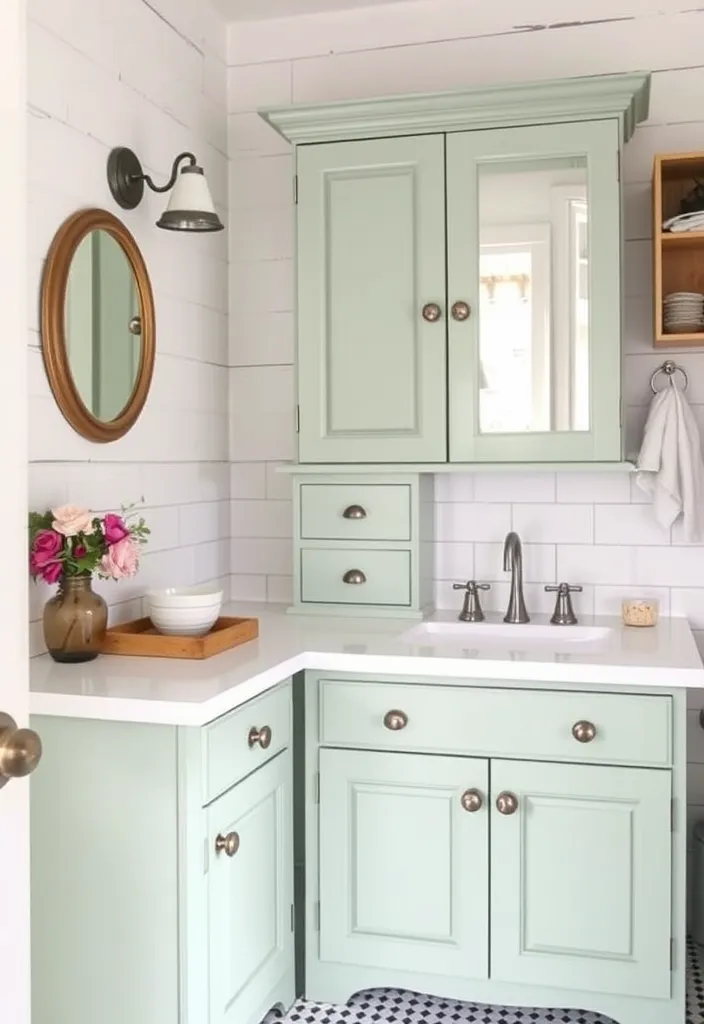 27 Farmhouse Bathroom Ideas to Freshen Up Your Space Like Never Before! - 16. Painted Cabinets