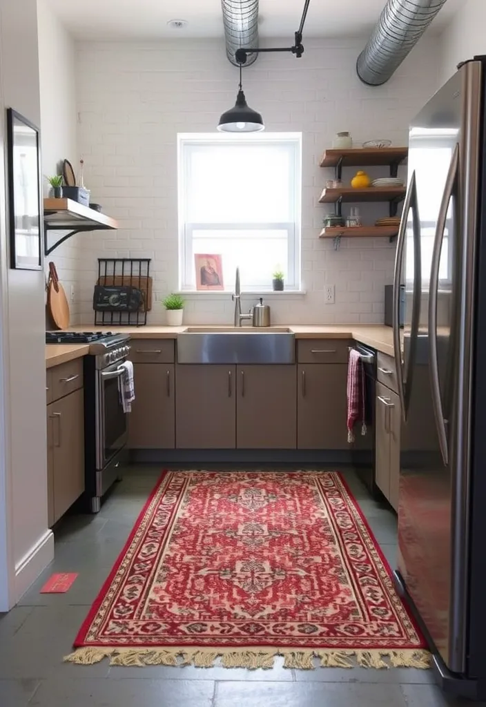 27 Ingenious Industrial Loft Kitchen Ideas for Small Spaces—You’ll Love #15! - 20. Layered Rugs