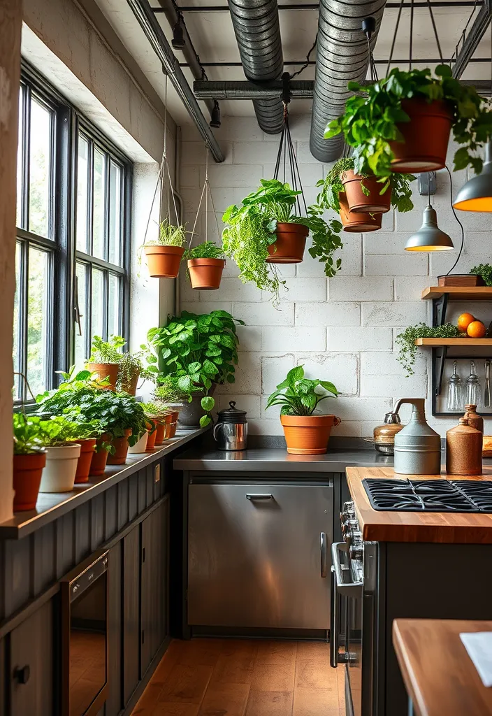 27 Ingenious Industrial Loft Kitchen Ideas for Small Spaces—You’ll Love #15! - 21. Greenery and Herbs