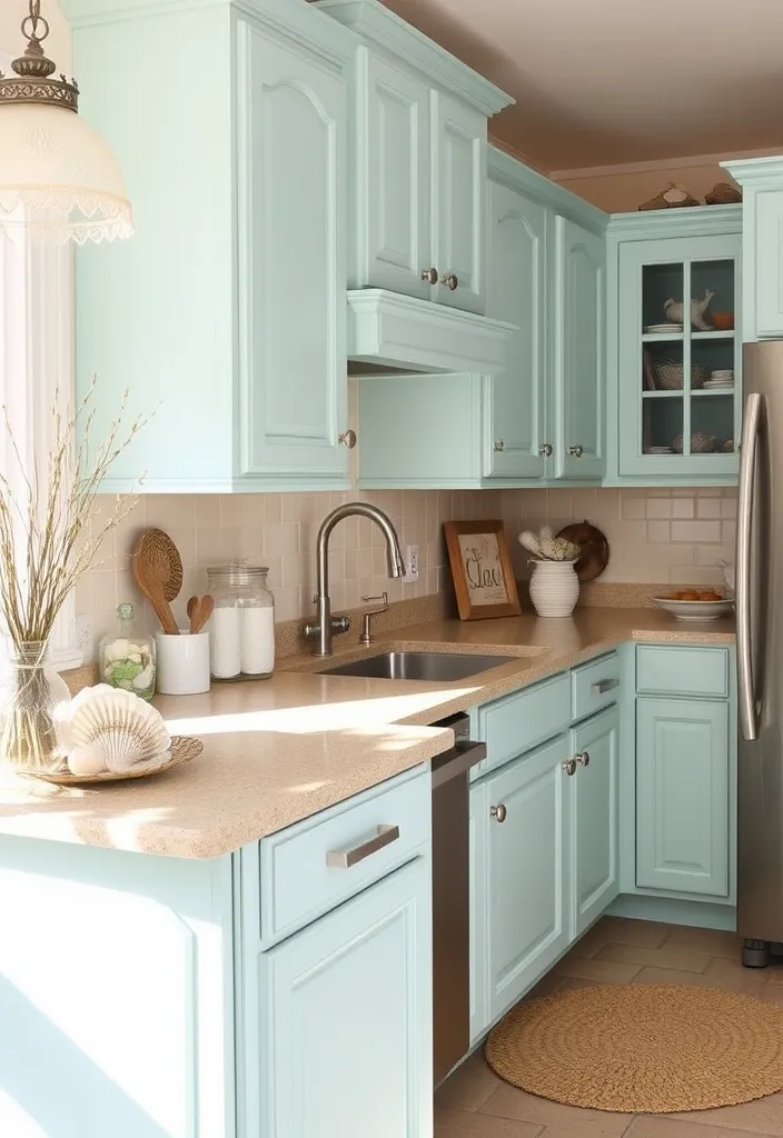 27 Kitchen Cabinet Colors That Will Transform Your Home (You Won't Believe #15!) - 13. Light Aqua: A Coastal Vibe