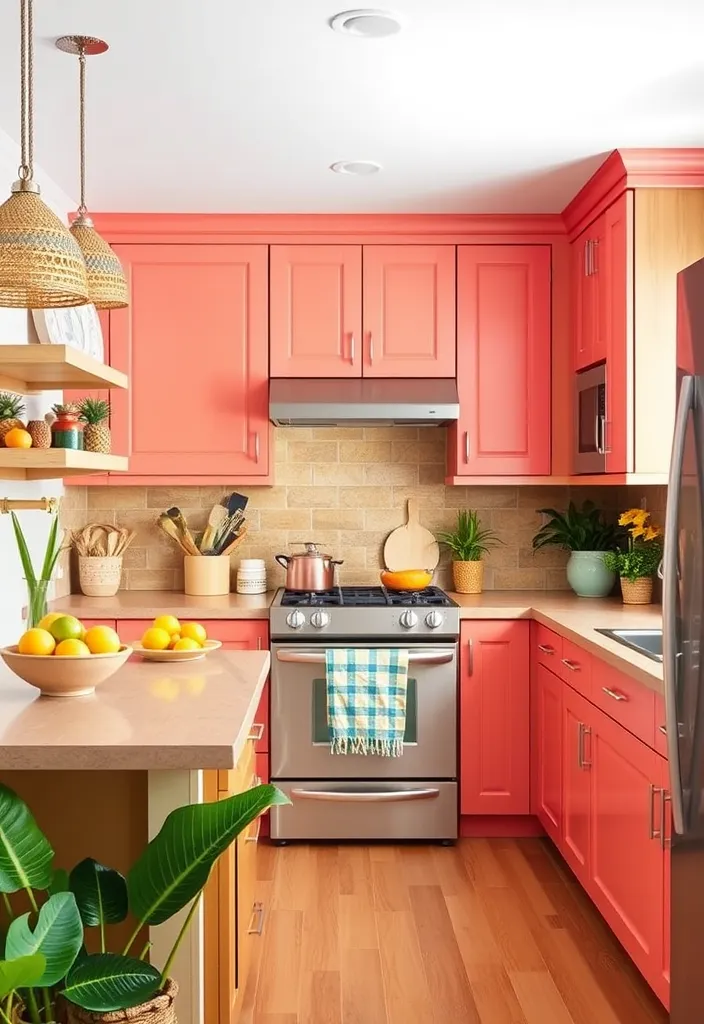 27 Kitchen Cabinet Colors That Will Transform Your Home (You Won't Believe #15!) - 16. Bright Coral: A Tropical Escape