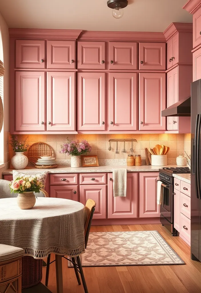 27 Kitchen Cabinet Colors That Will Transform Your Home (You Won't Believe #15!) - 19. Sunset Pink: A Romantic Glow