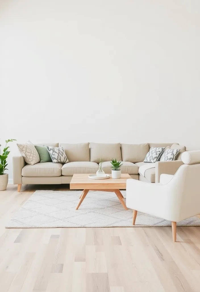 27 Neutral Living Room Ideas for Chic Coziness - 1. Soft Beige and White Contrast