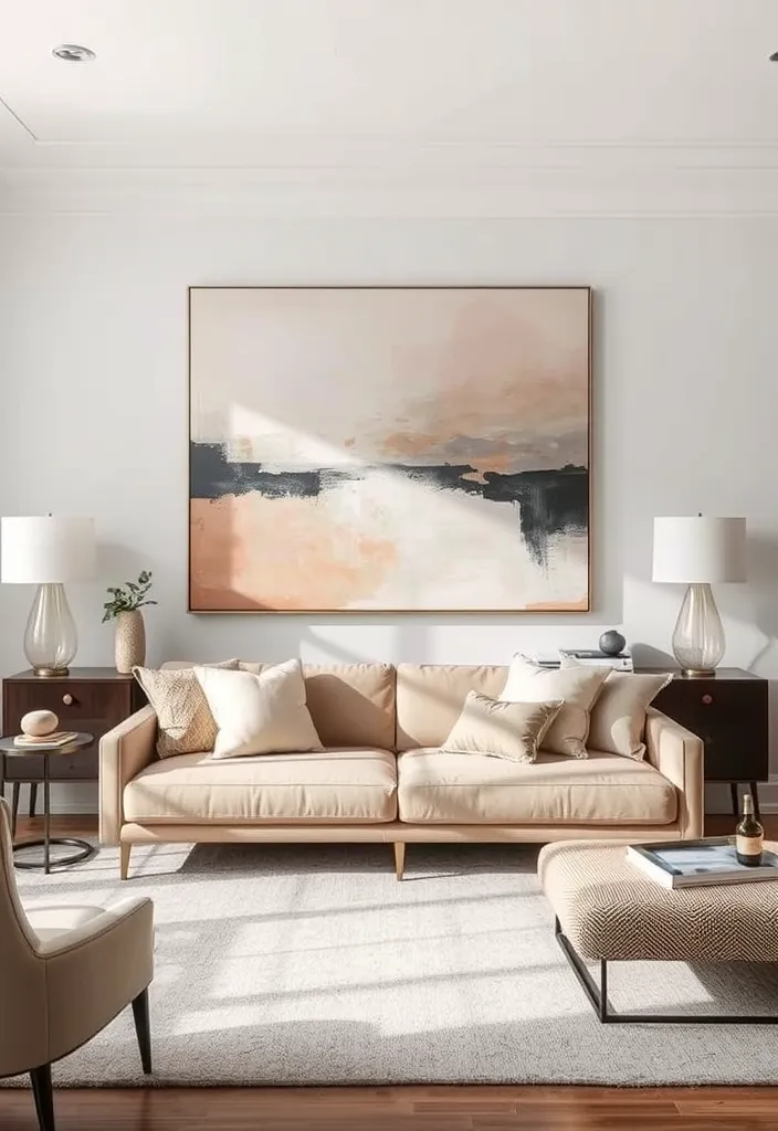 27 Neutral Living Room Ideas for Chic Coziness - 7. Statement Art Pieces