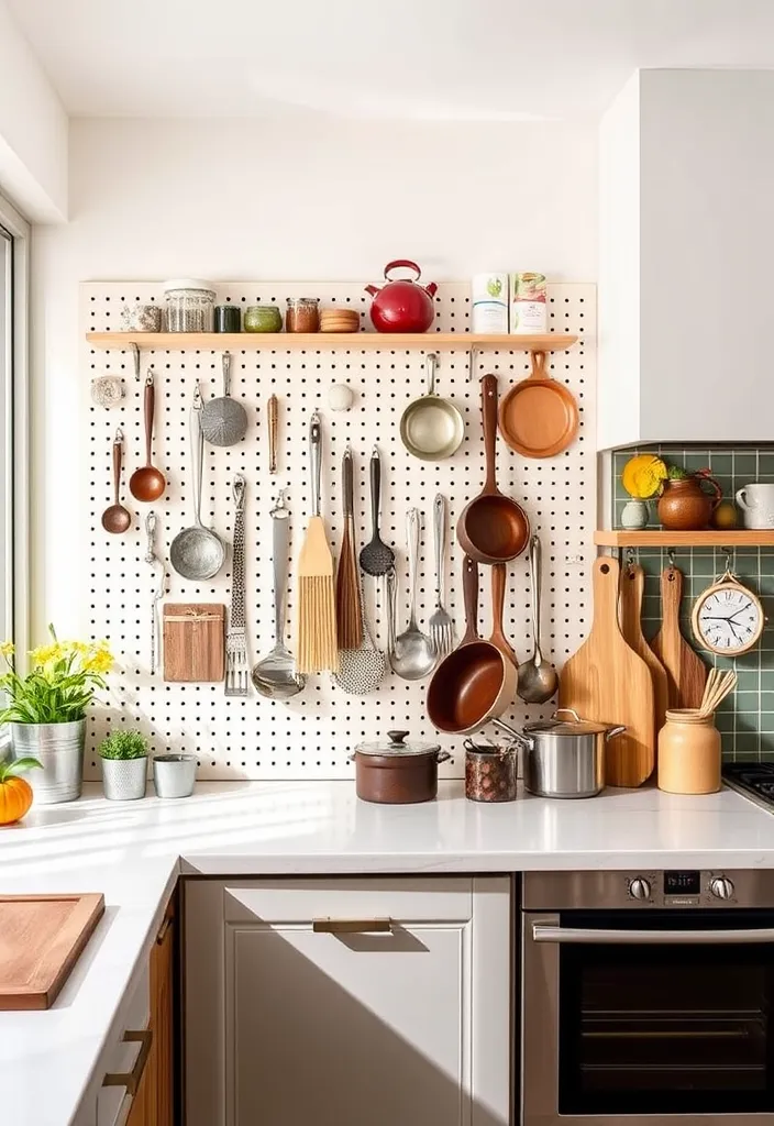 27 Small Kitchen Storage Ideas to Maximize Space (You'll Wish You Knew Sooner!) - 24. Use a Pegboard for Flexible Storage