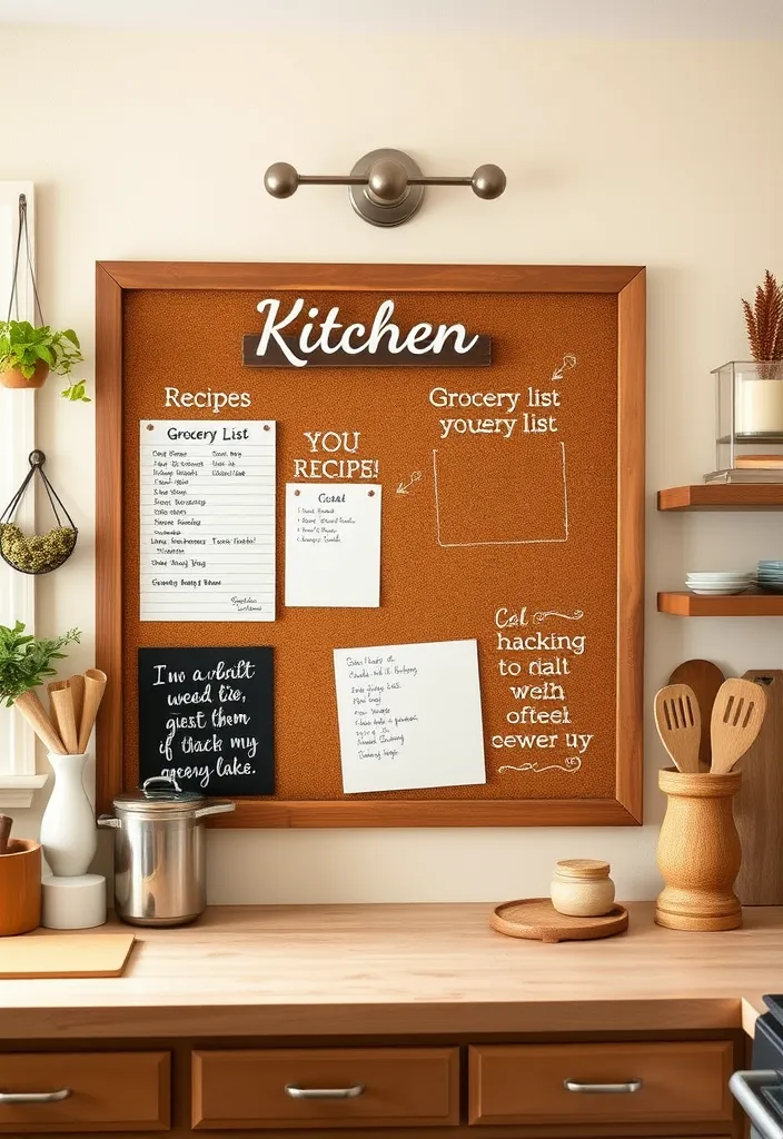 27 Small Kitchen Storage Ideas to Maximize Space (You'll Wish You Knew Sooner!) - 26. Use a Corkboard for Recipes and Inspiration