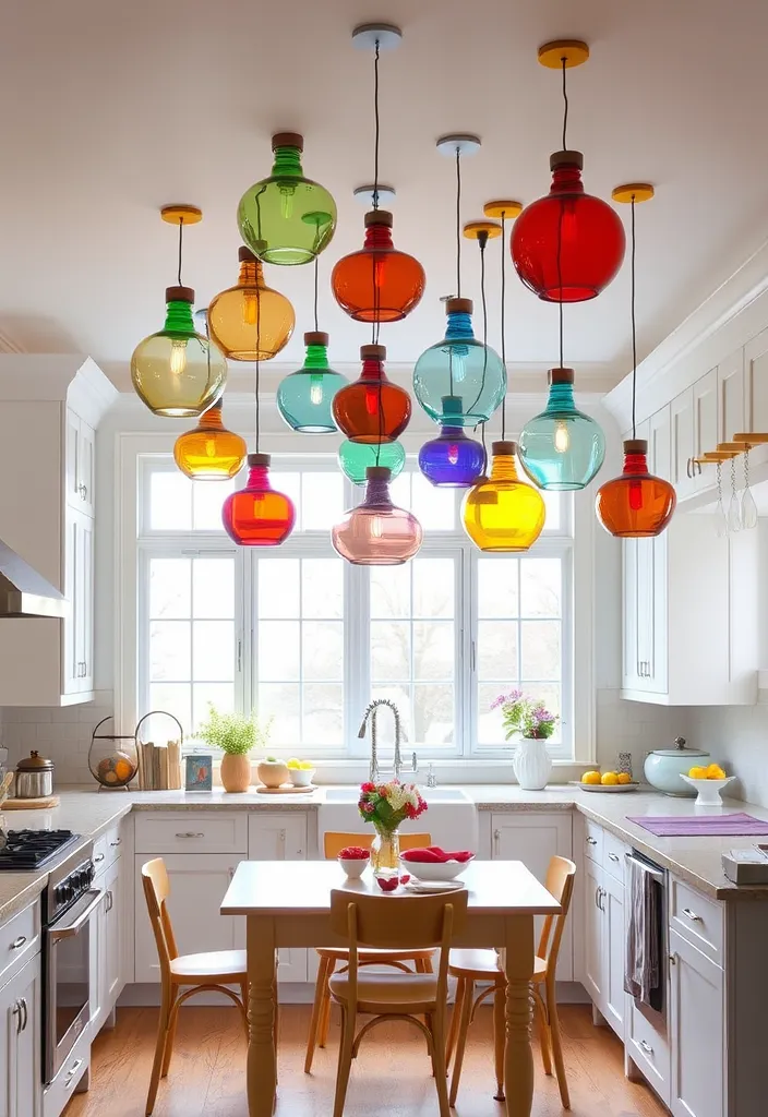 27 Unique Pendant Lighting Ideas to Elevate Your Kitchen - 3. Colorful Glass Pendants