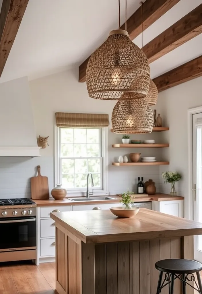 27 Unique Pendant Lighting Ideas to Elevate Your Kitchen - 6. Natural Materials