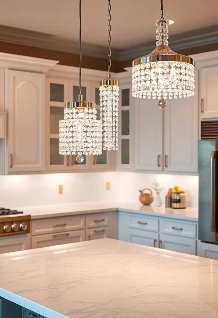 27 Unique Pendant Lighting Ideas to Elevate Your Kitchen - 7. Crystal Elegance