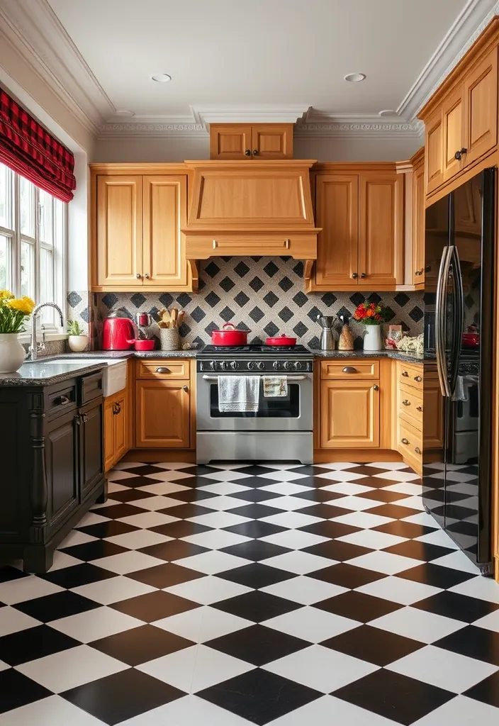 27 Vibrant Kitchen Flooring Ideas to Complement Oak Cabinets - 12. Classic Black and White