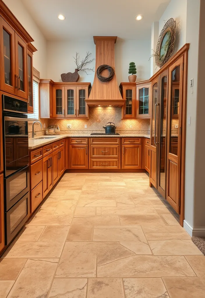 27 Vibrant Kitchen Flooring Ideas to Complement Oak Cabinets - 14. Warm Beige Natural Stone