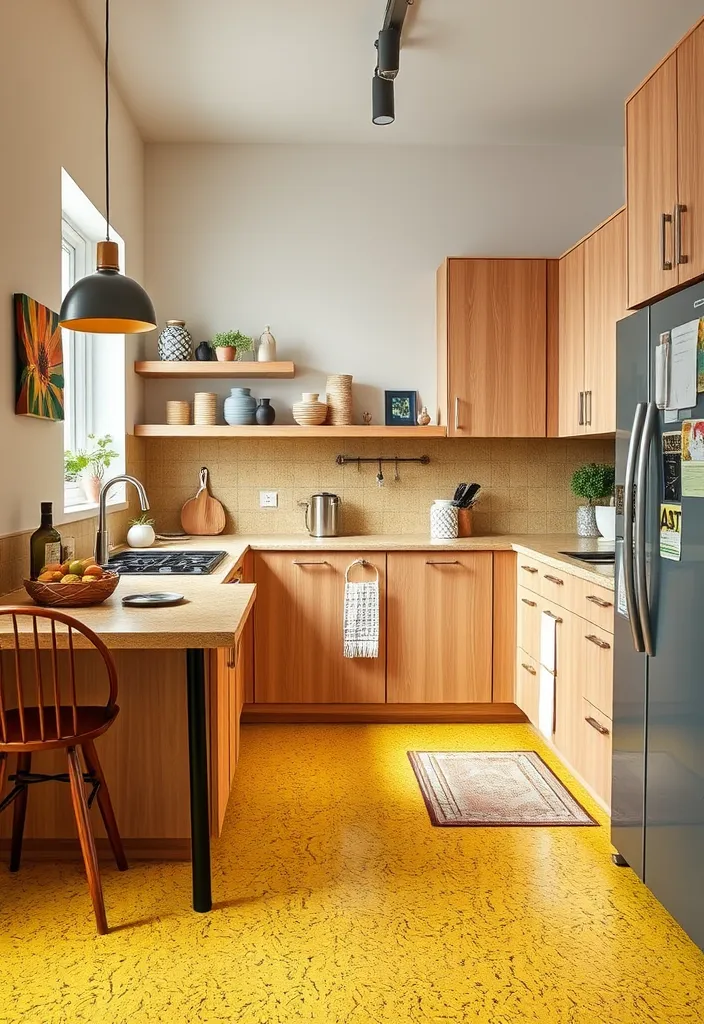 27 Vibrant Kitchen Flooring Ideas to Complement Oak Cabinets - 15. Lively Chartreuse Cork