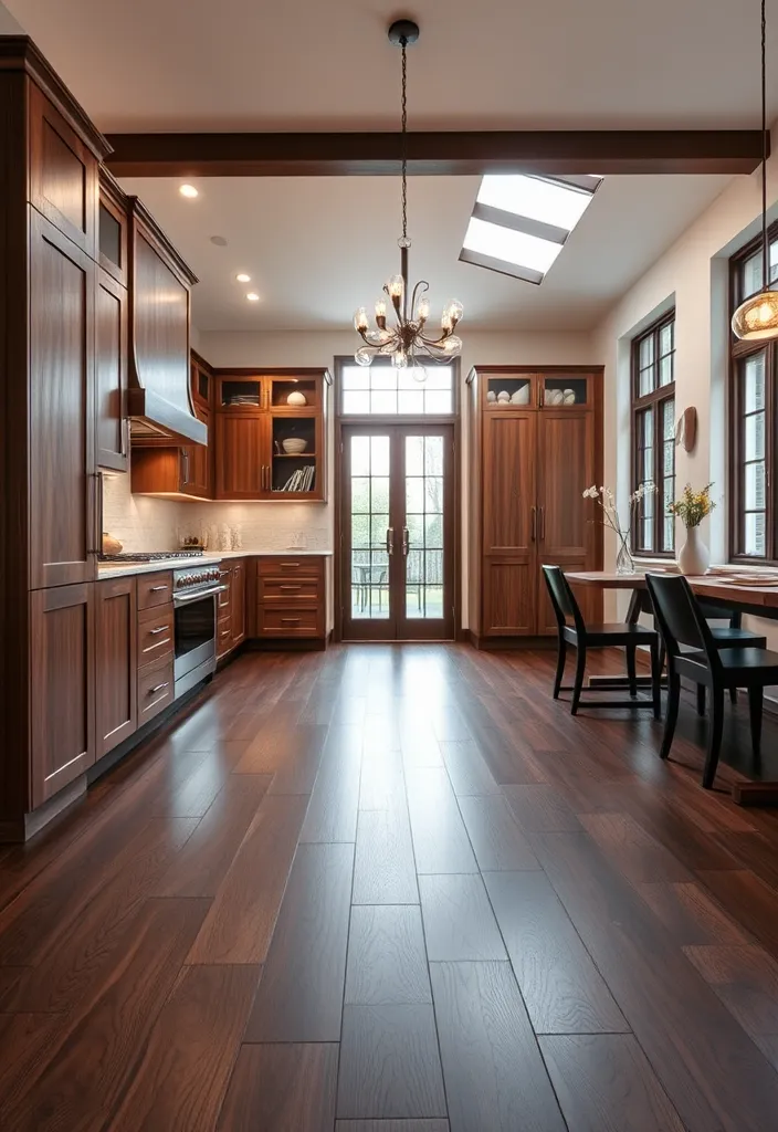 27 Vibrant Kitchen Flooring Ideas to Complement Oak Cabinets - 18. Sleek Dark Walnut