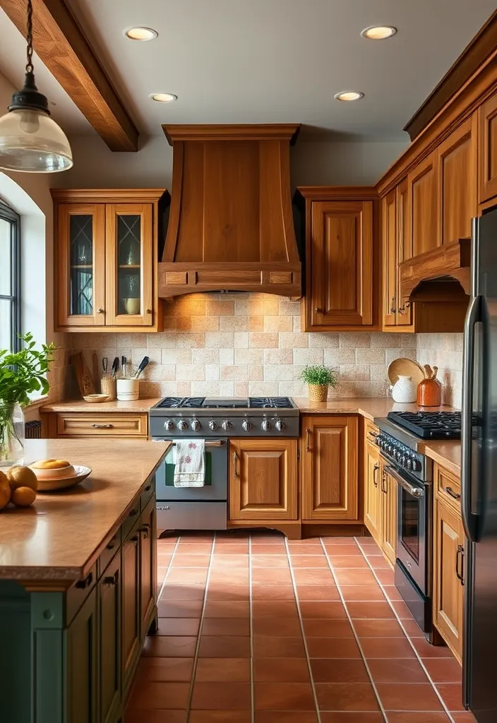 27 Vibrant Kitchen Flooring Ideas to Complement Oak Cabinets - 20. Terra Cotta Tiles