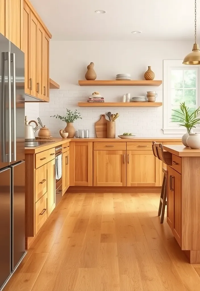 27 Vibrant Kitchen Flooring Ideas to Complement Oak Cabinets - 21. Warm Honey Bamboo