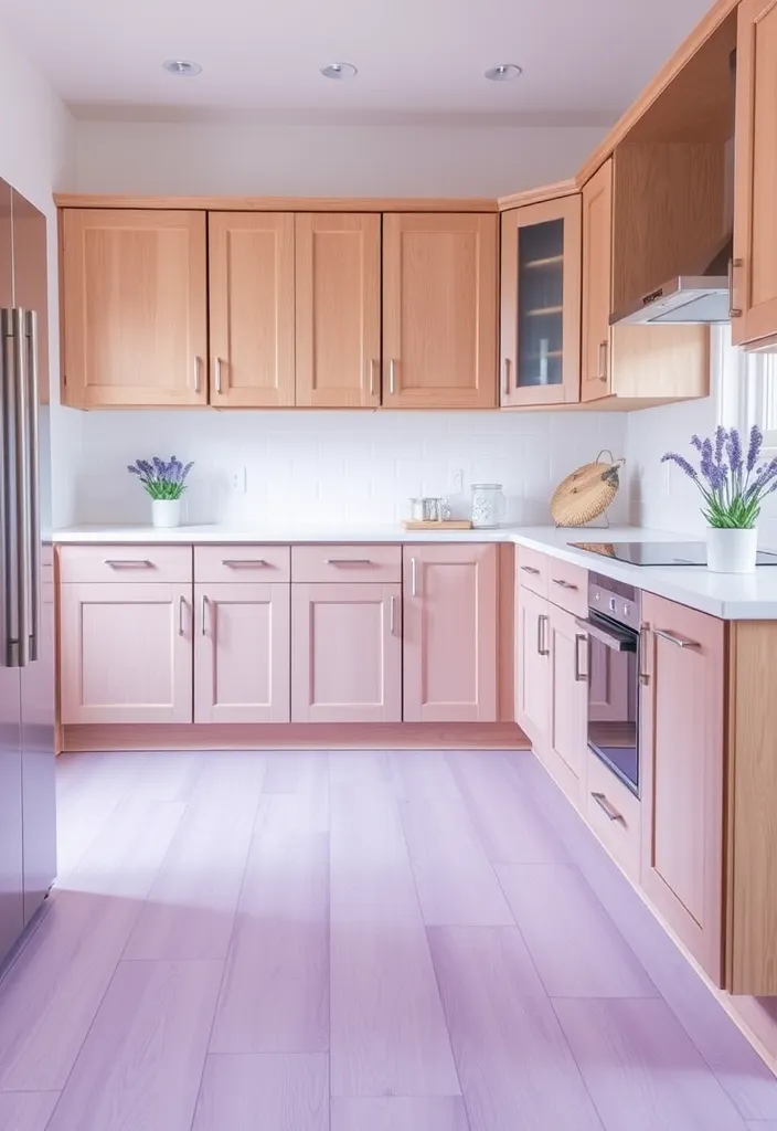 27 Vibrant Kitchen Flooring Ideas to Complement Oak Cabinets - 9. Soft Lavender Vinyl