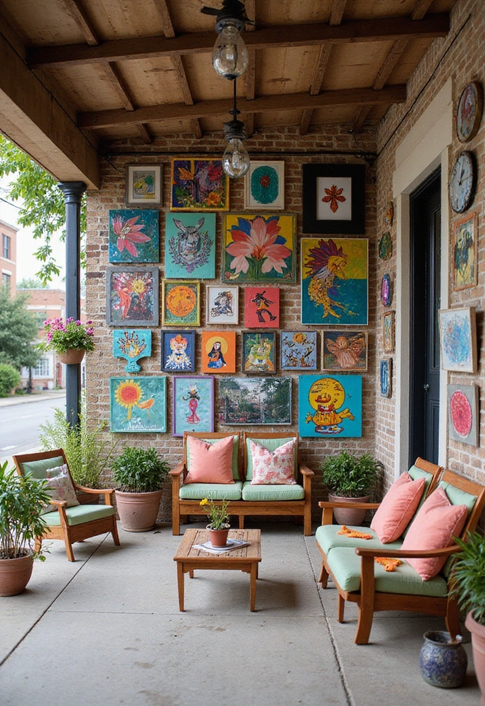 20 Carport Decorating Ideas for Outdoor Living - 5. Colorful Outdoor Art Display