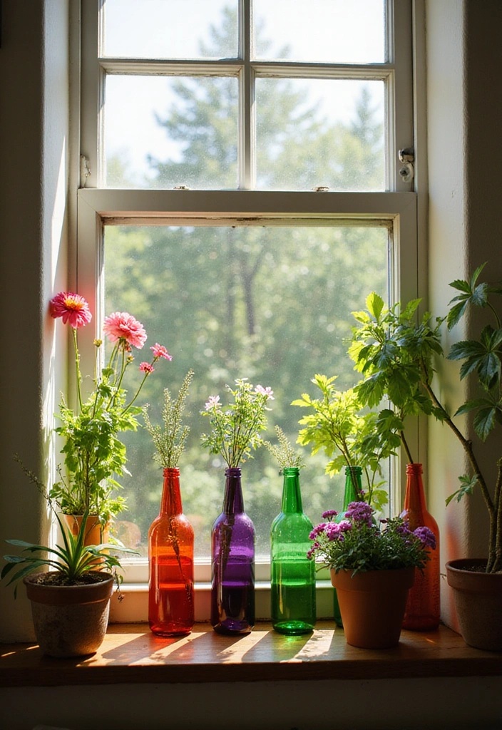 22 Bottle Plants Ideas for Stunning Recycled Bottle Vertical Gardens - 11. Recycled Bottle Window Planters