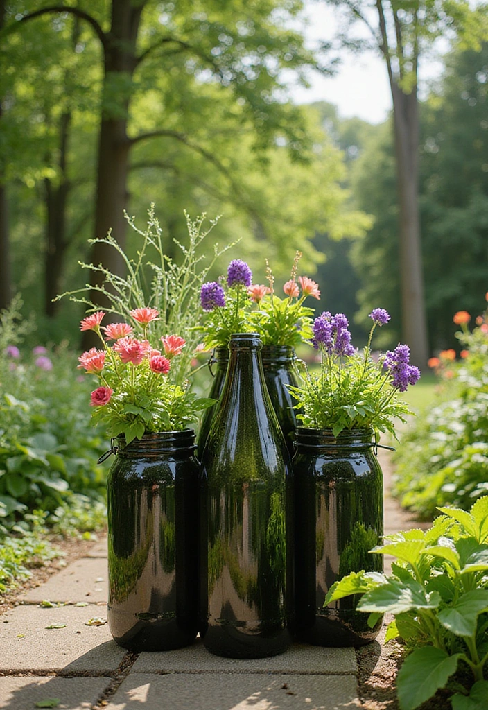 22 Bottle Plants Ideas for Stunning Recycled Bottle Vertical Gardens - 15. Recycled Bottle Planter Stands