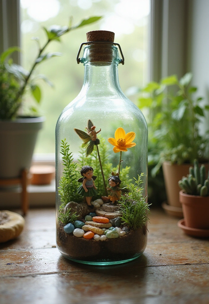 22 Bottle Plants Ideas for Stunning Recycled Bottle Vertical Gardens - 18. Recycled Bottle Fairy Garden