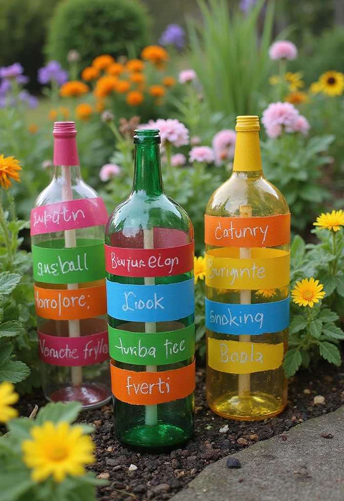 22 Bottle Plants Ideas for Stunning Recycled Bottle Vertical Gardens - 21. Recycled Bottle Garden Markers