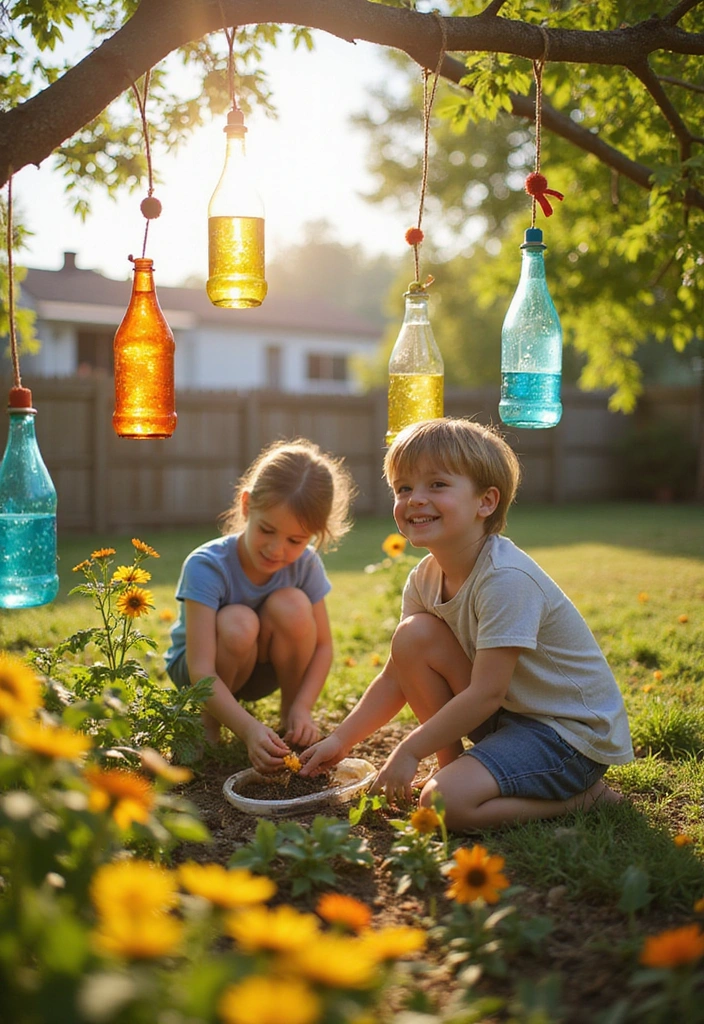 22 Bottle Plants Ideas for Stunning Recycled Bottle Vertical Gardens - 8. Hanging Bottle Garden for Kids