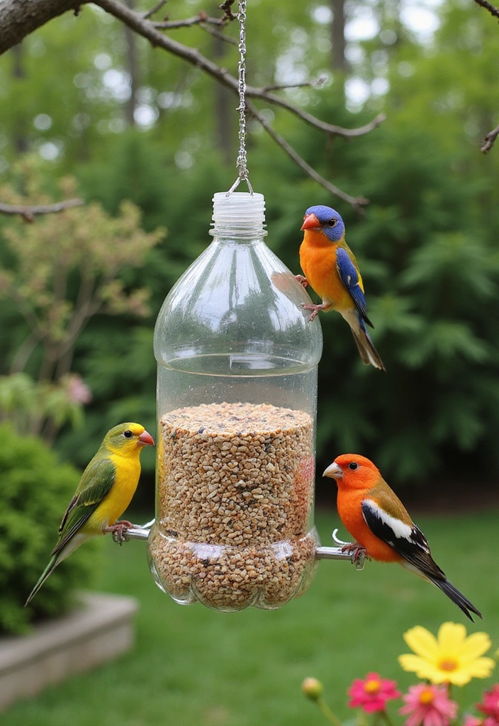 22 Bottle Plants Ideas for Stunning Recycled Bottle Vertical Gardens - 9. Upcycled Bottle Bird Feeders