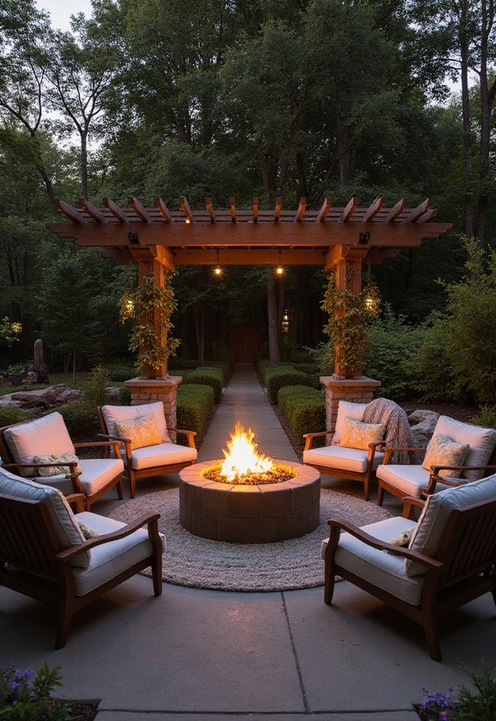 22 Garden Pergola Ideas - 10. Pergola with a Fire Pit