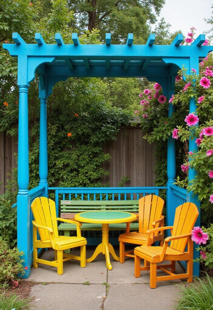 22 Garden Pergola Ideas - 14. Colorful Painted Pergola