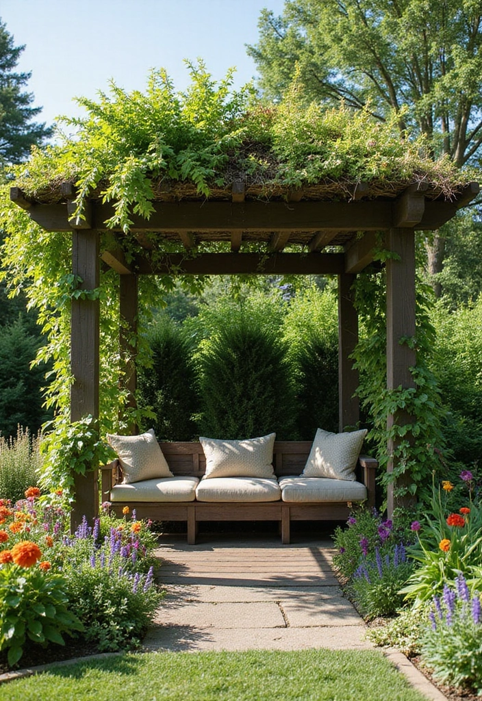 22 Garden Pergola Ideas - 18. Pergola with a Green Roof