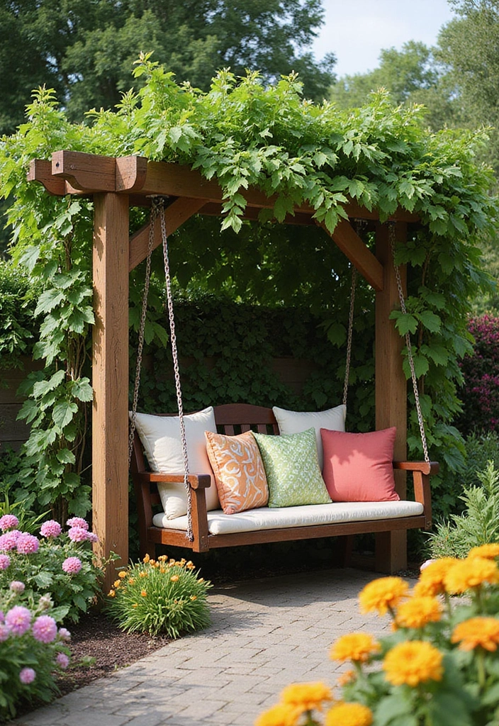 22 Garden Pergola Ideas - 19. Pergola with a Swing
